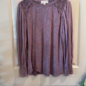 Knox Rose Women's Mauve Lace Accent Long Sleeve Top